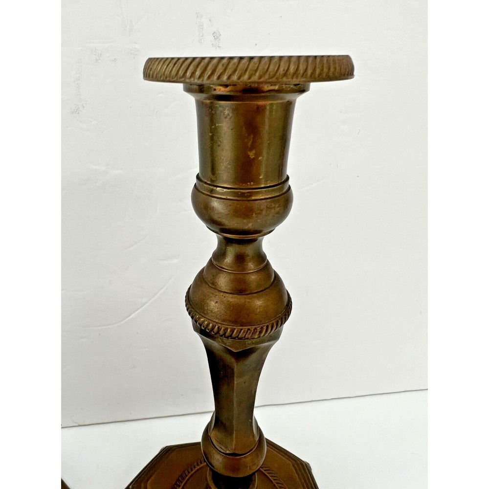 Vintage Pair Solid Brass Taper Candle Holder Candlesticks Square Base 7.5" - Picture 5 of 9